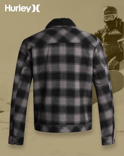 Image of Hurley Mens Flannel Jacket - Soft Fleece Plaid Sherpa Lined Flannel Trucker Jacket - Warm Winter Jackets for Men