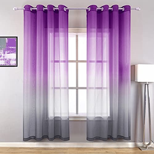 Koufall Aesthetic Purple Room Decor For Bedroom Ombre Sheer Design Glam Luxury Plum Grey Pattern Curtains For Living Room Set Of 2 Panels 52 X 63 Inch Length Gray #TOP27