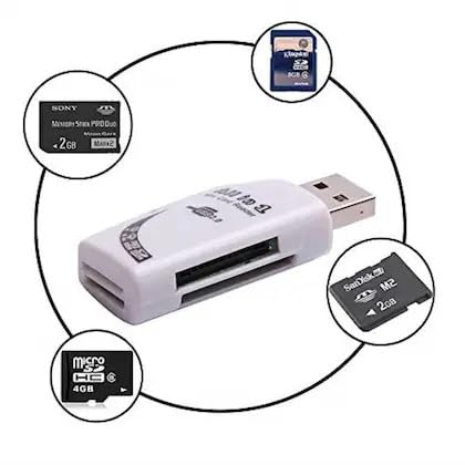 Image of Original 4 in 1 USB 2.0 Card Reader Supported Memory Cards for Compatible with Micro SD, Mini SD, SD, SDXC, Micro M2, Memory Stick (Multi Colour)