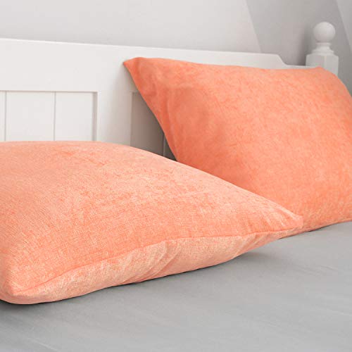 Image of CaliTime Pack of 2 Cozy Standard Pillow Shams Cases for Bed Bedding Decoration Solid Dyed Soft Chenille 20 X 26 Inches Cantaloupe