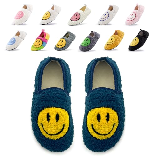 Smile Slippers for Women Men Indoor, Cute Bedroom House Slippers Fuzzy Memory Foam, Ladies Closed Back House Shoes Fluffy Warm Soft Cozy Socks