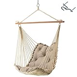 Hatteras Hammocks Cast Ash Sunbrella Tufted Single Swing – 300 lb Capacity, Indoor/Outdoor, Cumaru Spreader Bar – Handcrafted in The USA