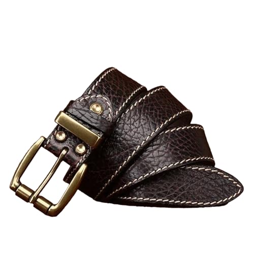 Men’s 3.8cm Wide Cowhide Belt Genuine Leather Strap with Retro Brass Buckle Luxury Designer Jeans Waist Belt