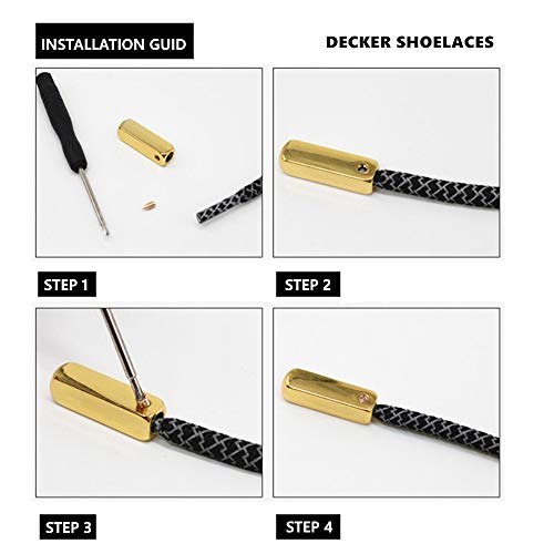 DECKER DIY Metal Aglets Shoelace Accessories Tips head Quadrilateral -Set of Four Tips and Screws - Screwdriver included (Silver)
