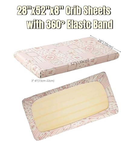 Image of SDY Jersey FloralCrib Sheets for Baby Girls,52 inchx28 inchx8,2 Pack,Pink Flower Standard Oval /Retangle Crib Mattress Sheets for Toddler,Super Soft Breathable