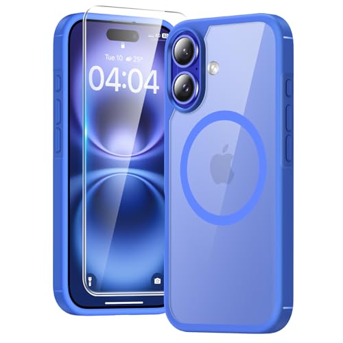 Image of TAURI for iPhone 16 Case, Compatible with MagSafe, Blue | with Screen Protector, Not-Yellowing Military-Grade Protection, Shockproof Slim Magnetic Case for iPhone 16