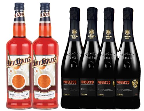 Artspritz Spritz Box. Kit per Aperitivo Italiano con 2 Bottiglie di Artspritz (11%) e 4 di Prosecco Tosti 1820 DOC. Cocktail Pronto da Preparare a Casa o per Regalo e Apericena