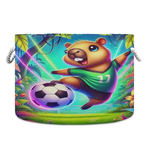 Capybara Football Cute Storage Basket Large Foldable Baby Laundry Basket Hamper Toy Blanket Basket Storage Organizer Bin with Handle for Home Living Room Bedroom Decor Kids