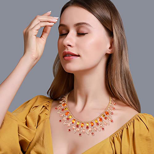 Enskefen Collar Necklace Statement Necklace Floral Collar Statement Necklace Women Chunky Necklace Colorful Glass Crystal Collar Choker Necklace For Women #TOP2