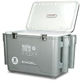 ENGEL 30 Quart Live Bait Cooler PRO for Fishing - Portable Minnow and Bait Bucket with Lithium-Ion Rechargeable Aerator with 4 Rod Holders - Silver (30QT)