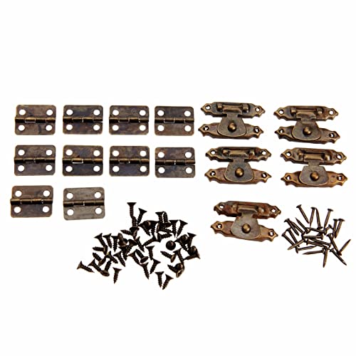 15 unids/set de bisagras de gabinete de muebles antiguos con caja de madera de joyería, pestillo de cerrojo, accesorios de Hardware Vintage