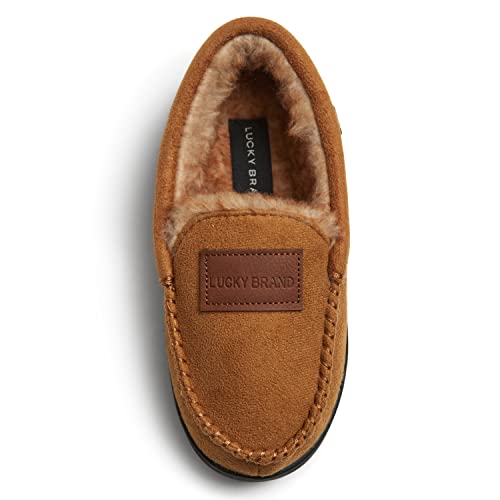 Image of Lucky Brand Boy's Micro Suede Fuzzy Lined Moccasin Slippers for Kids