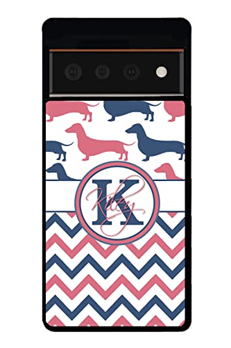 Dachshund Dog Chevron Personalized Black Rubber Phone Case Compatible With Google Pixel 6 Pro, 6, Pixel 5, 4a 5G, 4a 4G, Pixel 4, Pixel 4 XL, Pixel 3a, 3a XL, Pixel 3, 3 XL, 2 XL, 2