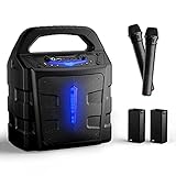 EARISE Vigorowl T65 Portable PA System with 2 Rechargeable Batteries, 30W Powerful Nonstop Playing Speaker, Bluetooth Karaoke Machine with 2 Microphones, for Outdoors and Indoors