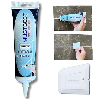 MUSTBEST Tile Grout Repair Kit Four Way Use, Repair, Renew, Repaint, Fill The Gaps, Fast Drying, Odorless, Waterproof And Pre-Mixed Grout Pen For Shower, Kitchen, Pool, Bathroom (White 13.4 Oz-380 Gr)