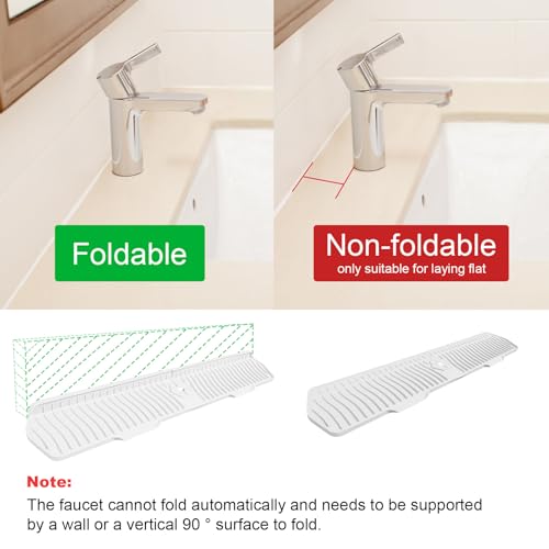 Image of Faucet Guard - 90 Foldable Draining Mat for Kitchen Sink with 2 Drain Ports, Suitable for Bathroom, etc (White, 29.9 inch*5.9 inch)