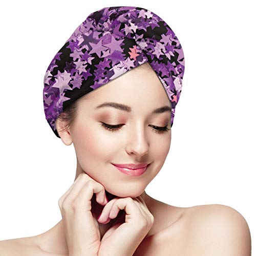 NiYoung Hair Drying Towels Quick Dry Purple Star Microfiber Hair Towel Wrap Anti Frizz Bath Cap for Women, Girls, Mom, Daughter