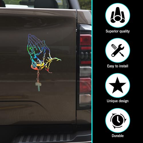 Image of 1 PC Praying Hand Decal Sticker, Premium Vehicle Decals, Praying Hands & Rosary Sticker - Car, Truck, Computer, Wall, Any Clean Smooth Surface - Vinyl Perfect for Bumper Stickers (Multicolour)