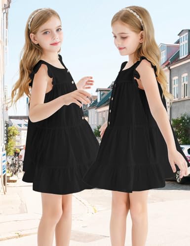 Girls Dresses Button Down Flutter Sleeve A-Line Sundress Casual Midi Dresses for 6-14 Years Kids2