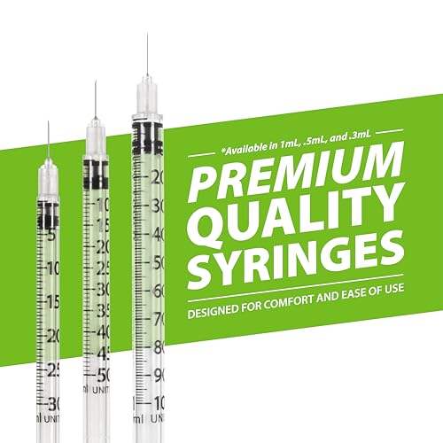 Image of Easy Touch 29 Gauge U-100 Insulin Syringes (29G 1cc 1 /2 inch) with 1 /2 inch Long Needle, 1cc (100 Unit Capacity), Bold Markings for Accurate Dosing, Disposable, Box of 100