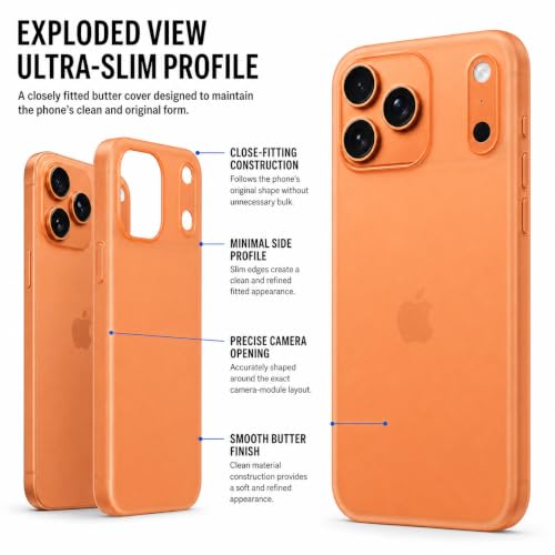Image of FIRST MART Back Cover for iPhone 17 Pro Max | Ultra-Thin Frosted Matte Semi-Transparent Silicone Case, Anti-Slip Grip, Precise Fit | Orange