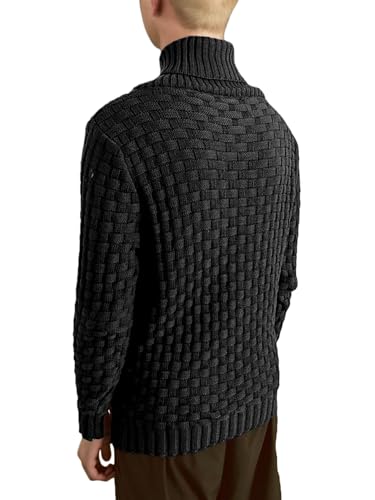 Men's Slim Fit Textured Knit Sweater Button Stand Collar Long Sleeve Solid Pullover Tops3