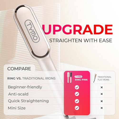 TYMO Hair Straightener Brush, Flat Iron & Hair Brush 2 in 1 for Straightening Hair, Anti-Scald Hot Comb, 5 Temp for All Hair Types (130℃~210℃), Finish with Smooth, Shiny Hair,TYMO RING (Gold) - Image 4