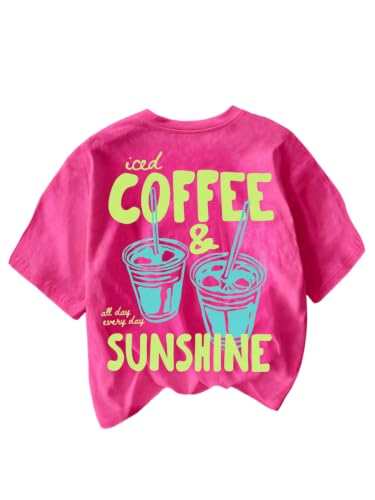 Image of RoseSeek Women's Graphic Letter Tee Crew Neck Drop Shoulder Trendy Summer T Shirt Short Sleeve Vintage Car Print Top