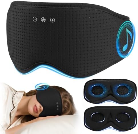 Sleep Mask with Bluetooth 5.4 Headphones, Removable 3D Eye Cups, Timing Sleeping Headphones for Side Sleepers, Wireless Music Eye Mask Speakers for Men, Women, Tech Gifts, Black
