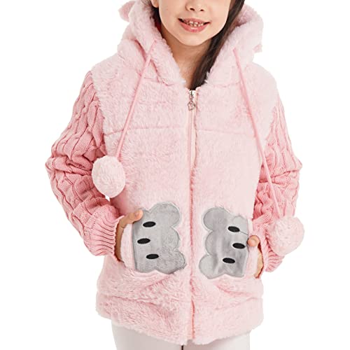 Kids Girls Winter Faux Fur Cartoon Bear Hooded Outerwear Fleece Jacket Coat Warm Overcoat3