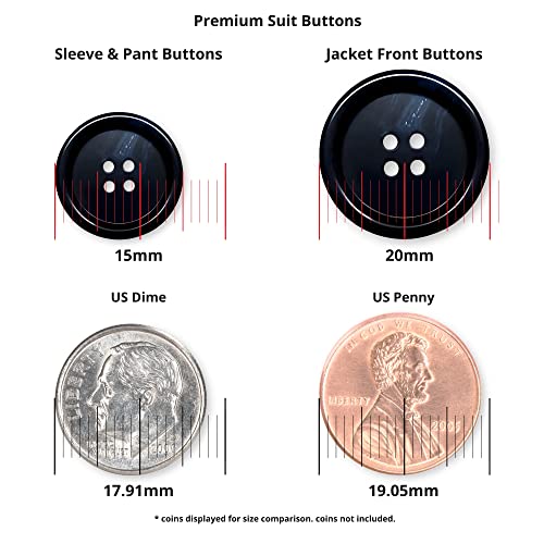 Buttonmode Premium Suit Buttons 16Pc Set Has 4 Buttons Measuring 20Mm (Over 3/4 Inch) For Jacket Front, 12 Buttons Measuring 15Mm (5/8 Inch) For Jacket Sleeves And Dress Pants, Blue Navy, 16-Buttons #TOP4