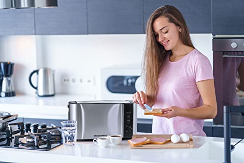 Elite Gourmet Ect-3100 Long Slot 4 Slice Toaster, Reheat, 6 Toast Settings, Defrost, Cancel Functions, Built-In Warming Rack, Extra Wide Slots For Bagels & Waffles, Stainless Steel & Black #TOP5