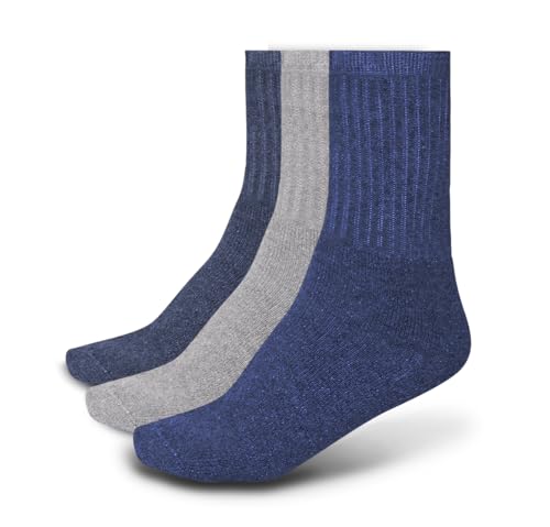 Image of ArkXani® 3 Pairs Men’s Cotton Rich Plain Sport Socks Comfortable Crew Men Sportswear Socks Mens Workout Athletic Training Socks Assorted Colours (Navy, Light Grey and Dark Grey) UK 6-11