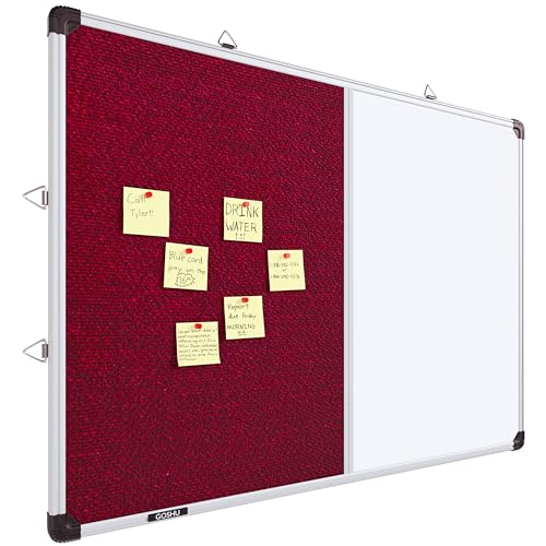 Image of GOSHU Combination White Board 3 feet x4 feet & Maroon Pin-Up Notice Board | Non-Magnetic Dual Board for Home, Office & School (Maroon, 3x4 feet, Pack of 1 Item)