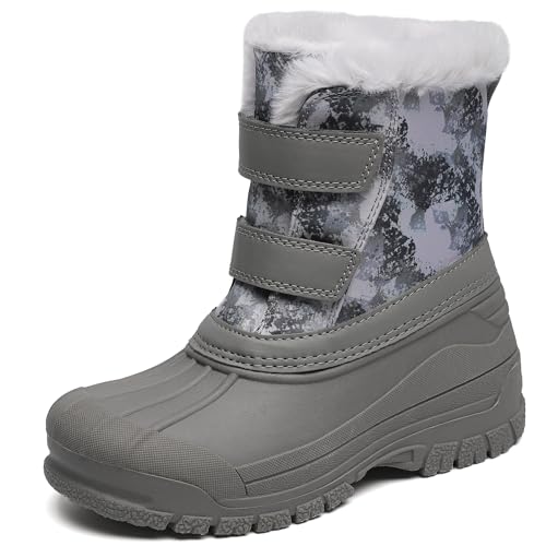shoeslocker Girls Boys Waterproof Winter Snow Boots with Faux Fur Lining Grey Little Kid size 13