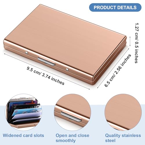 Thenshop 3 Pcs Stainless Steel Credit Card Holder Metal RFID Blocking Case Protector Metal ID Card Wallet with 6 Slot for Men Women Gift Box(Silver, Rose Gold, Mirror Silver)2