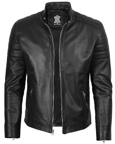 Image of fjackets Cafe Racer Mens Leather Jacket - 100% Real Lambskin Leather Jacket Men Moto Style