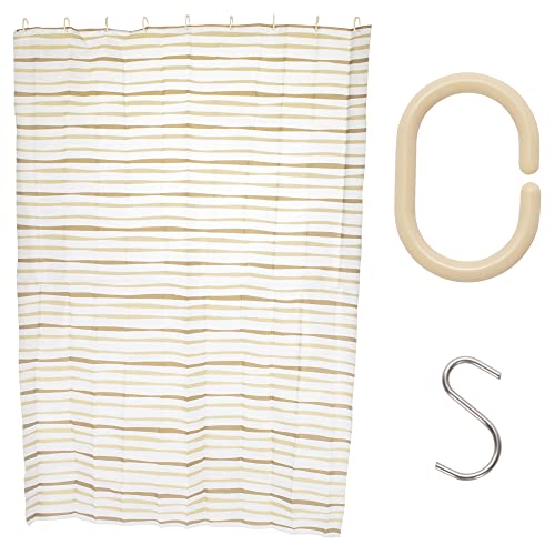 ストリックスデザイン シャワーカーテン 防水 ボーダー柄 135×180cm フック付き お部屋の間仕切りにも Sカン Cカン 取り付け簡単 ユニットバス 浴室 QB-157D