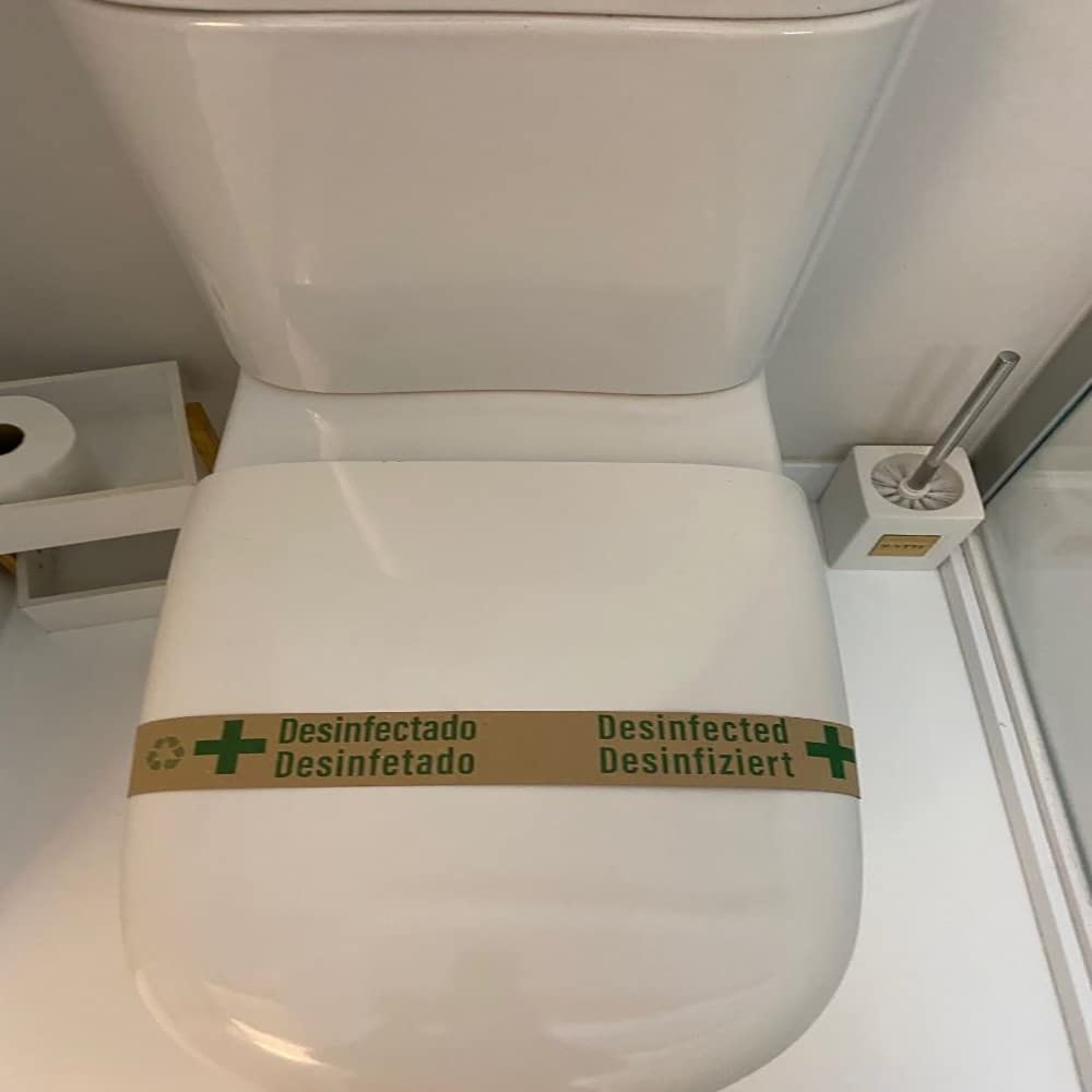 Precinto de garantía WC ecológico. Papel 100% reciclable - apto para tirar al WC. 5 cm de ancho | 1000 unidades por caja | Papel ecológico con mensaje en varios idiomas 55x5 cm | 1000 unidades