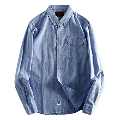 Chemise Oxford pour homme Vsadsau à manches longues bleu ciel taille L style décontracté