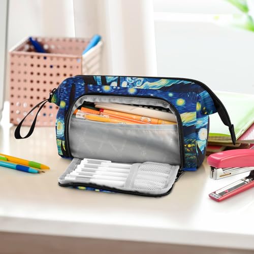 Image of SUABO Big Capacity Pencil Case, Van Gogh Starry Sky Pen Bag Pouch Holder Stationery Bag School College Office Organizer for Teen Adults Student
