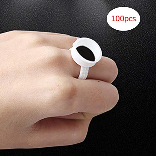 100pcs Disposable Plastic Nail Art Tattoo Adhesive Pigment Ink Cups Caps Holders Glue Holder Eyelash Extension Rings Ring Holders Palette Beauty Tools（medium）