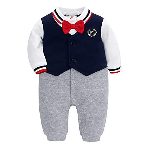 Famuka Baby Anzug Strampler Taufe Hochzeit Babykleidung Outfit Babyoverall (3 Monate, Marine)