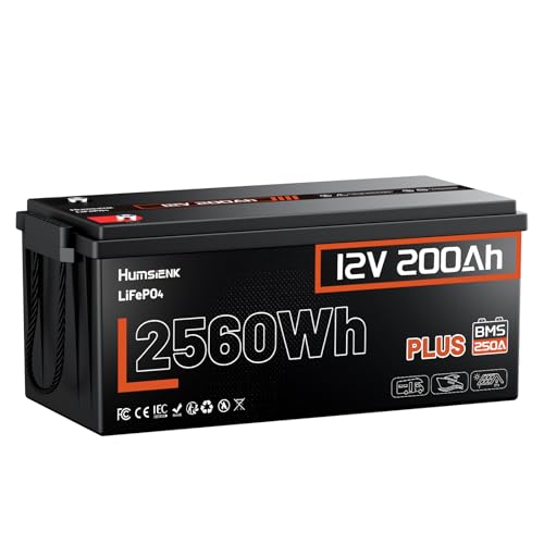 HumsiENK 12V 200Ah Battery LiFePO4 Lithium Built-in 250A BMS, 6000-15000 Deep Cycles Battery 2560Wh...