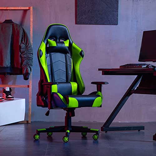 Sedia da Gaming, Ergonomica Sedia da Ufficio, Sedile Sport di Lusso Sedia Gamer, Reclinabile con Braccioli e Poggiatesta Cuscino Lombare, Sedia PC (Verde) - Sedia gaming - Immagine 10