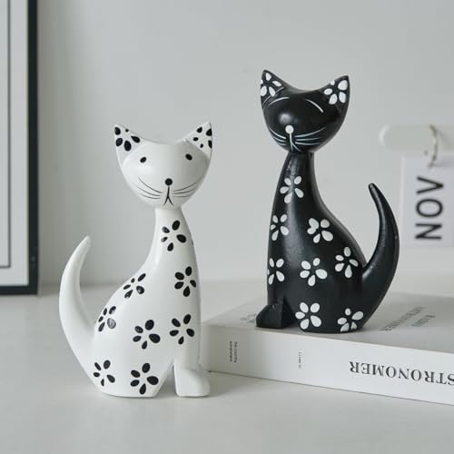 Estatuas de gato de madera decorativas modernas, 2 piezas miniatura 2
