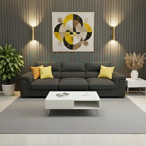 Image of Italino 3 Seater Luxurious Fabric Sofa Set (Dark Grey) | 3 Person Wooden Sofa Couch for Living Room Bedroom Home Hall Furniture