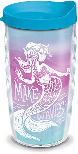 Image of Tervis 1350826 Mermaids Make Waves Insulated Tumbler with Wrap and Turquoise Lid, 10oz Wavy, Clear