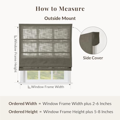 Image of TWOPAGES Liz No Drill Cordless Roman Shades Linen Textured Roman Blinds for Windows, Custom Made Room Darkening Blackout Roman Window Shades, Hardware Included, Dim Gray, 1 Piece