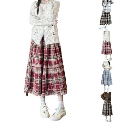 Womens Christmas Plaid Skirt Elastic High Waist Flowy A-Line Pleated Skirt - image 1